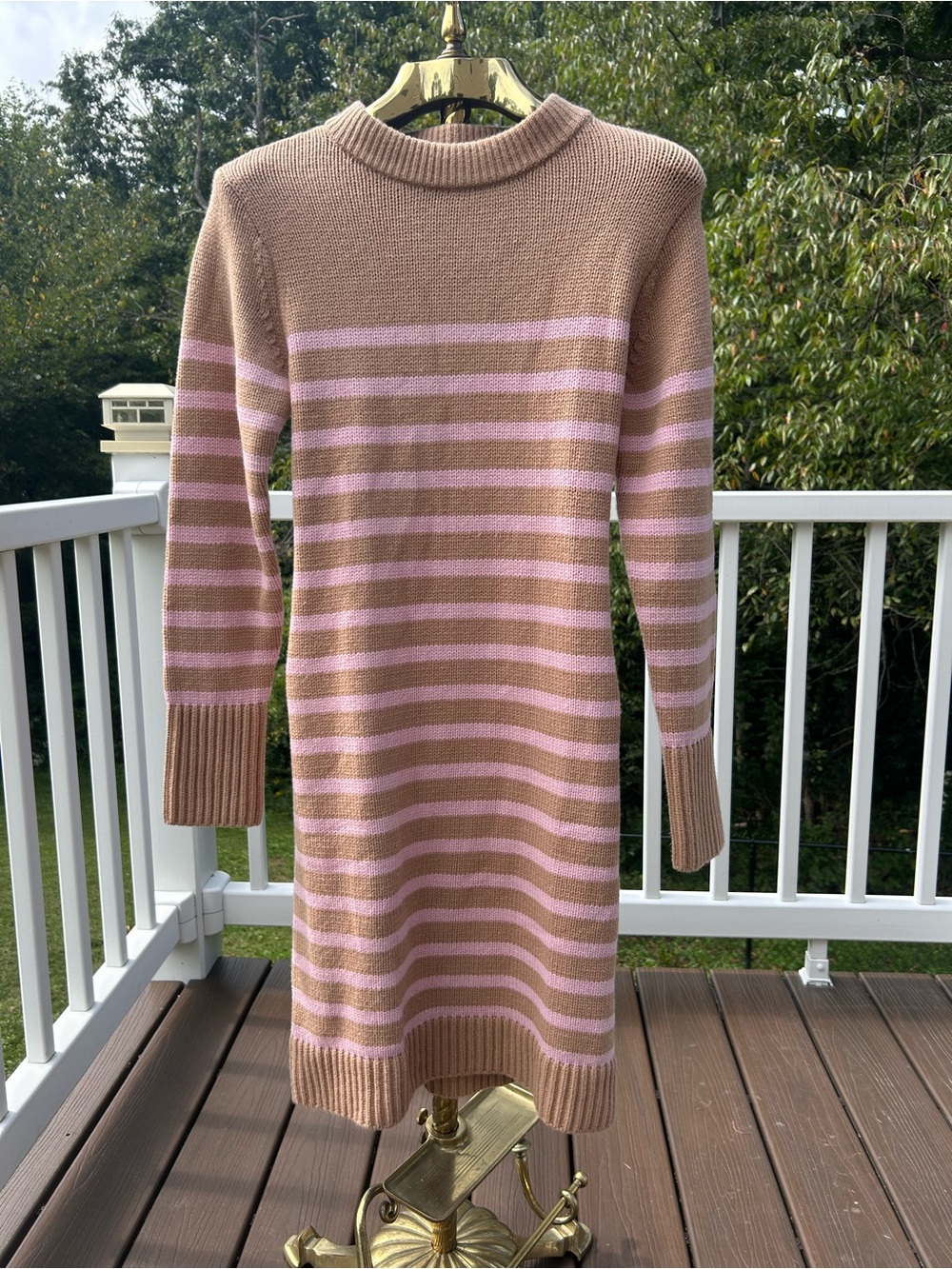 Ann Taylor Striped Knit Sweater Dress in Beige and Pink